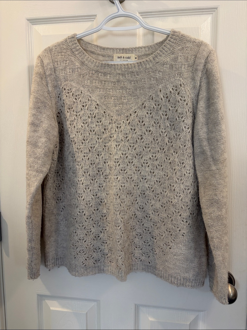 Men's Taupe Openwork Crewneck Sweater